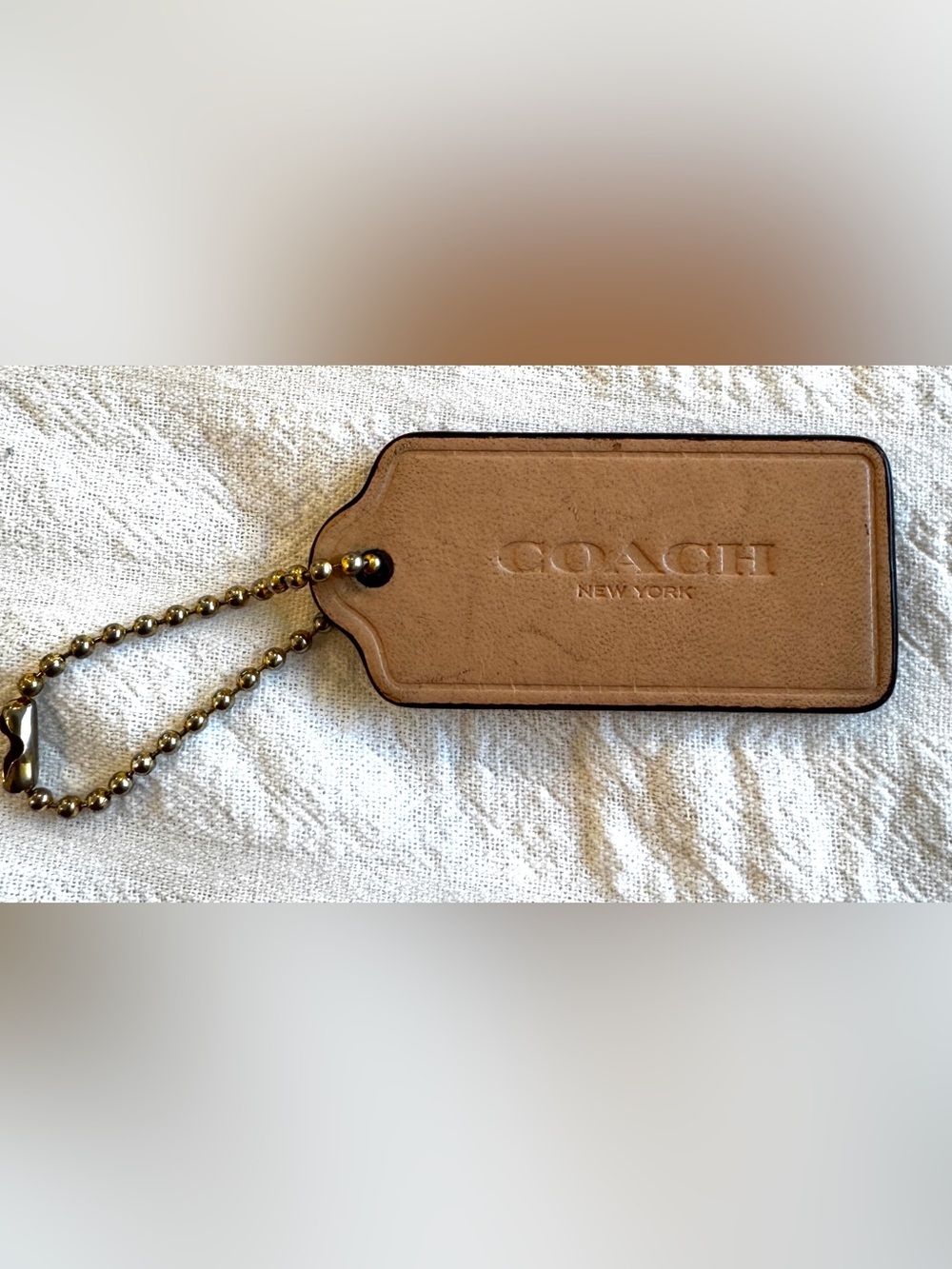 Vintage Coach Natural Tan Leather Bag Tag with Gold Chain